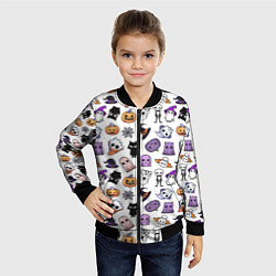 Бомбер детский Кавайный хэллоуин - призраки и черепа на белом фон, цвет: 3D-черный — фото 2