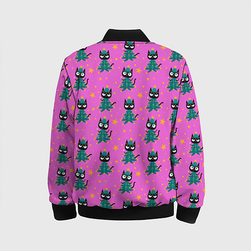 Детский бомбер Черный кот в костюме новогодней елки паттерн / 3D-Черный – фото 2