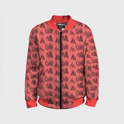 Бомбер детский Новогодние звери на красном, цвет: 3D-красный