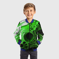 Бомбер детский Зелёно-белая абстрактная структура, цвет: 3D-синий — фото 2