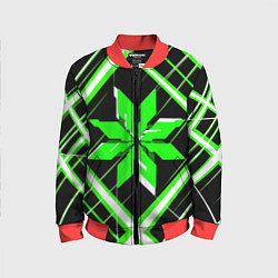 Бомбер детский Зелёно-белая звезда и полосы на чёрном фоне, цвет: 3D-красный