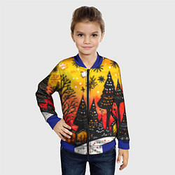 Бомбер детский Елочки на фоне оранжевого неба, цвет: 3D-синий — фото 2
