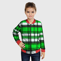 Бомбер детский Зелёно-белая ткань в клетку, цвет: 3D-красный — фото 2