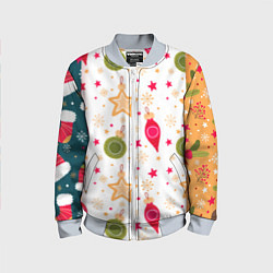 Бомбер детский Новогодние паттерны комбинация, цвет: 3D-серый