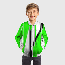 Бомбер детский Black and white vertical stripes on a green backgr, цвет: 3D-белый — фото 2