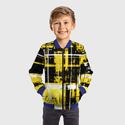 Бомбер детский Жёлто-белый гранж на чёрном фоне, цвет: 3D-синий — фото 2