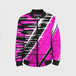Бомбер детский Чёрно-белые глитч полосы на розовом фоне, цвет: 3D-черный