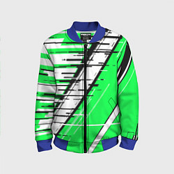 Бомбер детский Чёрно-белые глитч полосы на зелёном фоне, цвет: 3D-синий