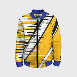 Бомбер детский Чёрно-белые глитч полосы на жёлтом фоне, цвет: 3D-синий