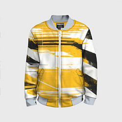 Бомбер детский Горизонтальные чёрно-белые линии на жёлтом фоне, цвет: 3D-серый