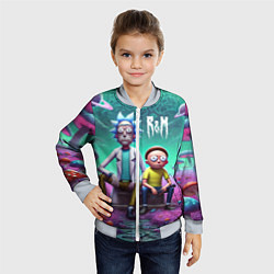 Бомбер детский Рик и Морту на сказочной грибной планете - нейроар, цвет: 3D-серый — фото 2