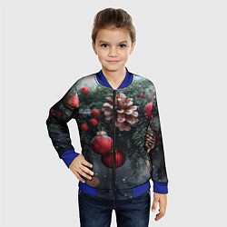 Бомбер детский Красные игрушки на елке и шишки, цвет: 3D-синий — фото 2