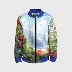 Бомбер детский Новогодний дневной пейзаж, цвет: 3D-синий