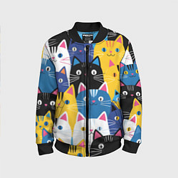 Бомбер детский Много цветных котиков, цвет: 3D-черный