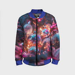 Бомбер детский Новогодние шары и фиолетовые блески, цвет: 3D-синий