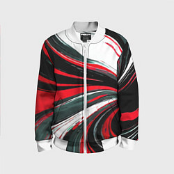 Бомбер детский Волнистые чёрно-красные линии на белом фоне, цвет: 3D-белый