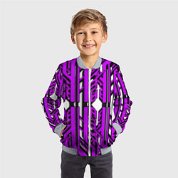 Бомбер детский Чёрно-фиолетовые техно полосы на белом фоне, цвет: 3D-серый — фото 2
