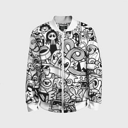 Бомбер детский Black and white doddle monsters, цвет: 3D-белый