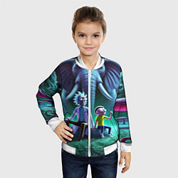 Бомбер детский Рик и Морти - портрет на фоне слона, цвет: 3D-белый — фото 2