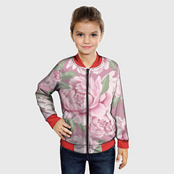 Бомбер детский Нежные пионы на пыльно-розовом фоне, цвет: 3D-красный — фото 2