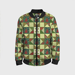 Бомбер детский Лоскутный рождественский узор, цвет: 3D-черный