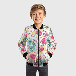 Бомбер детский Розы красные и бирюзовые, цвет: 3D-черный — фото 2