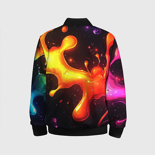 Детский бомбер Радужные кляксы на черном фоне / 3D-Черный – фото 2