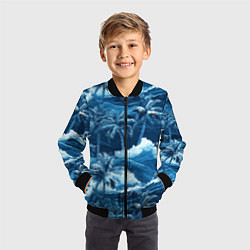 Бомбер детский Пальмы и волны - голубые оттенки паттерн, цвет: 3D-черный — фото 2