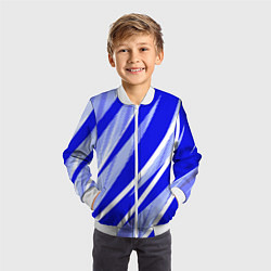 Бомбер детский Абстрактный синий полосатый, цвет: 3D-белый — фото 2