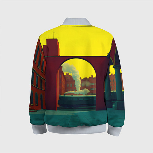 Детский бомбер Арт с поездом / 3D-Серый – фото 2