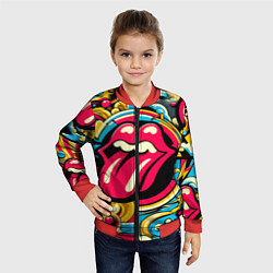 Бомбер детский Rolling Stones logo - pop art pattern, цвет: 3D-красный — фото 2