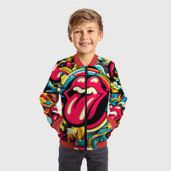 Бомбер детский Rolling Stones logo - pop art pattern, цвет: 3D-красный — фото 2