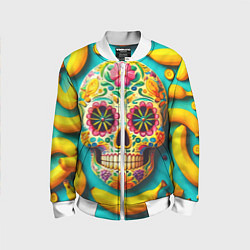 Бомбер детский Череп и бананы - летняя композиция, цвет: 3D-белый