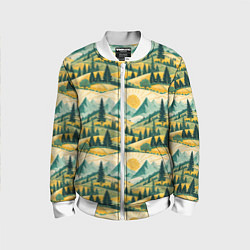 Бомбер детский Горные пейзажи ретро стиль, цвет: 3D-белый