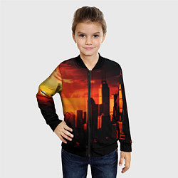 Бомбер детский Стилизованный город оранжевый закат, цвет: 3D-черный — фото 2