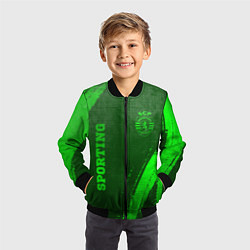 Бомбер детский Sporting - green gradient вертикально, цвет: 3D-черный — фото 2