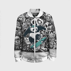 Бомбер детский Скейтбордист панда на фоне граффити, цвет: 3D-белый