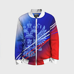 Детский бомбер Герб России и градиент бело-сине-красный
