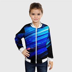 Бомбер детский Синии кисти краски на черном, цвет: 3D-белый — фото 2