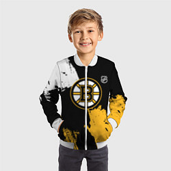 Бомбер детский Бостон Брюинз - разлитая краска, цвет: 3D-белый — фото 2