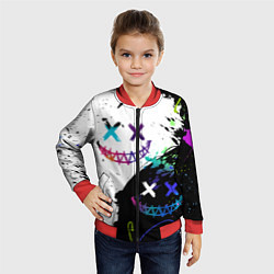 Бомбер детский Неоновые брызги - жуткие улыбки, цвет: 3D-красный — фото 2