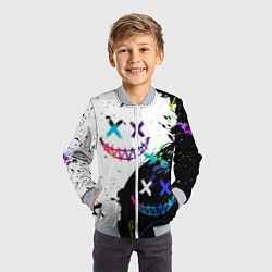 Бомбер детский Неоновые брызги - жуткие улыбки, цвет: 3D-серый — фото 2