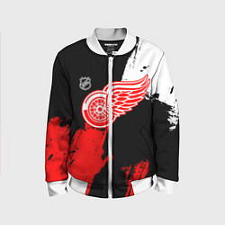 Детский бомбер Детройт Ред Уингз - брызги краска на черном фоне