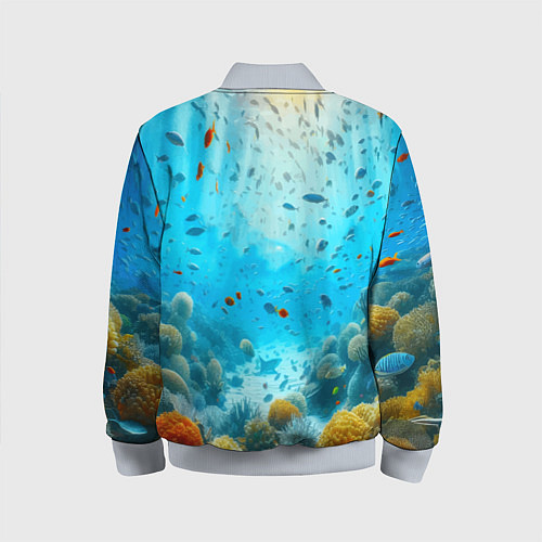 Детский бомбер Белая акула в коралловом рифе / 3D-Серый – фото 2