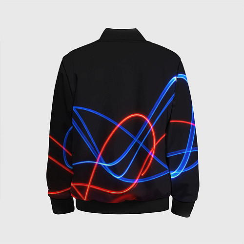 Детский бомбер Красно синие неоновые линии на черном фоне / 3D-Черный – фото 2