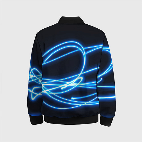 Детский бомбер Неоновые голубые волны на черном фоне / 3D-Черный – фото 2