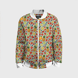 Бомбер детский Фрукты и ягоды в паттерне, цвет: 3D-белый