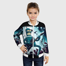 Бомбер детский Гитарист Бендер из рок группы Футурамы, цвет: 3D-белый — фото 2