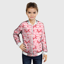 Бомбер детский Красные шарики-собачки на розовых полосках, цвет: 3D-белый — фото 2