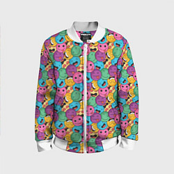 Бомбер детский Смайлики - паттерн, цвет: 3D-белый